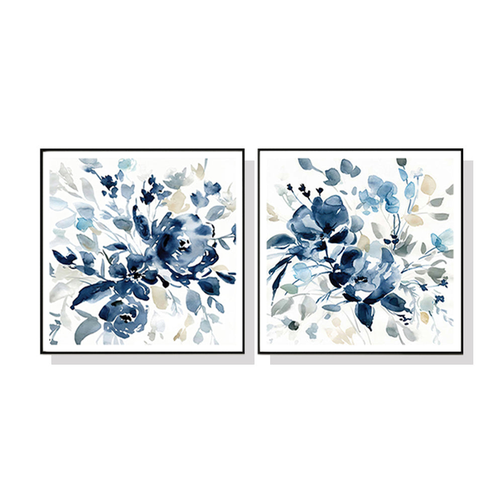 60cmx60cm Indigo Garden By Carol Robinson 2 Sets Black Frame Canvas Wall Art - image1