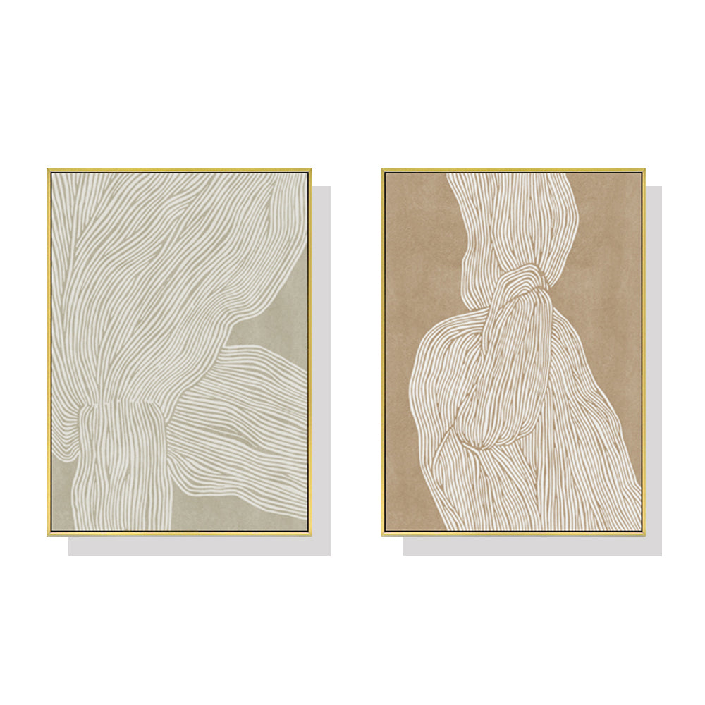 40cmx60cm Abstract Line 2 Sets Gold Frame Canvas Wall Art - image1