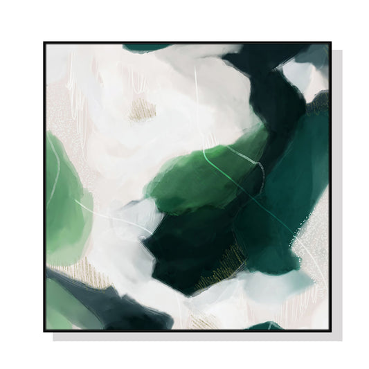 50cmx50cm French Abstract Green Black Frame Canvas Wall Art - image1