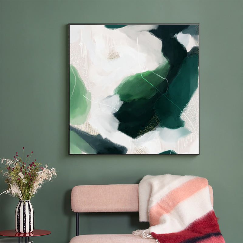 60cmx60cm French Abstract Green Black Frame Canvas Wall Art - image3