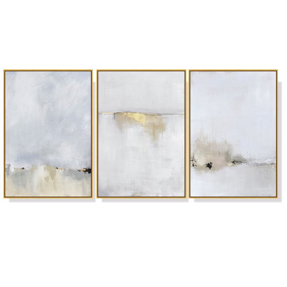 40cmx60cm Abstract golden white 3 Sets Gold Frame Canvas Wall Art - image1