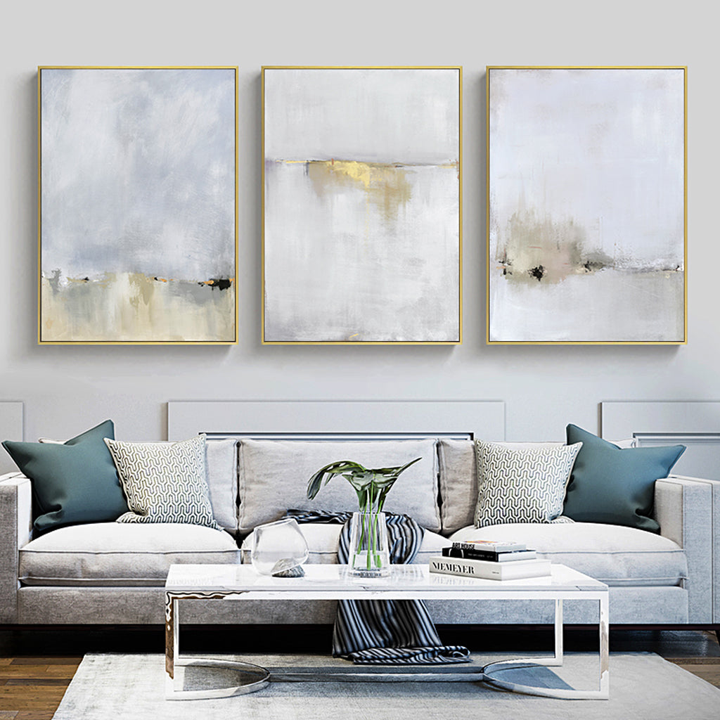 40cmx60cm Abstract golden white 3 Sets Gold Frame Canvas Wall Art - image2