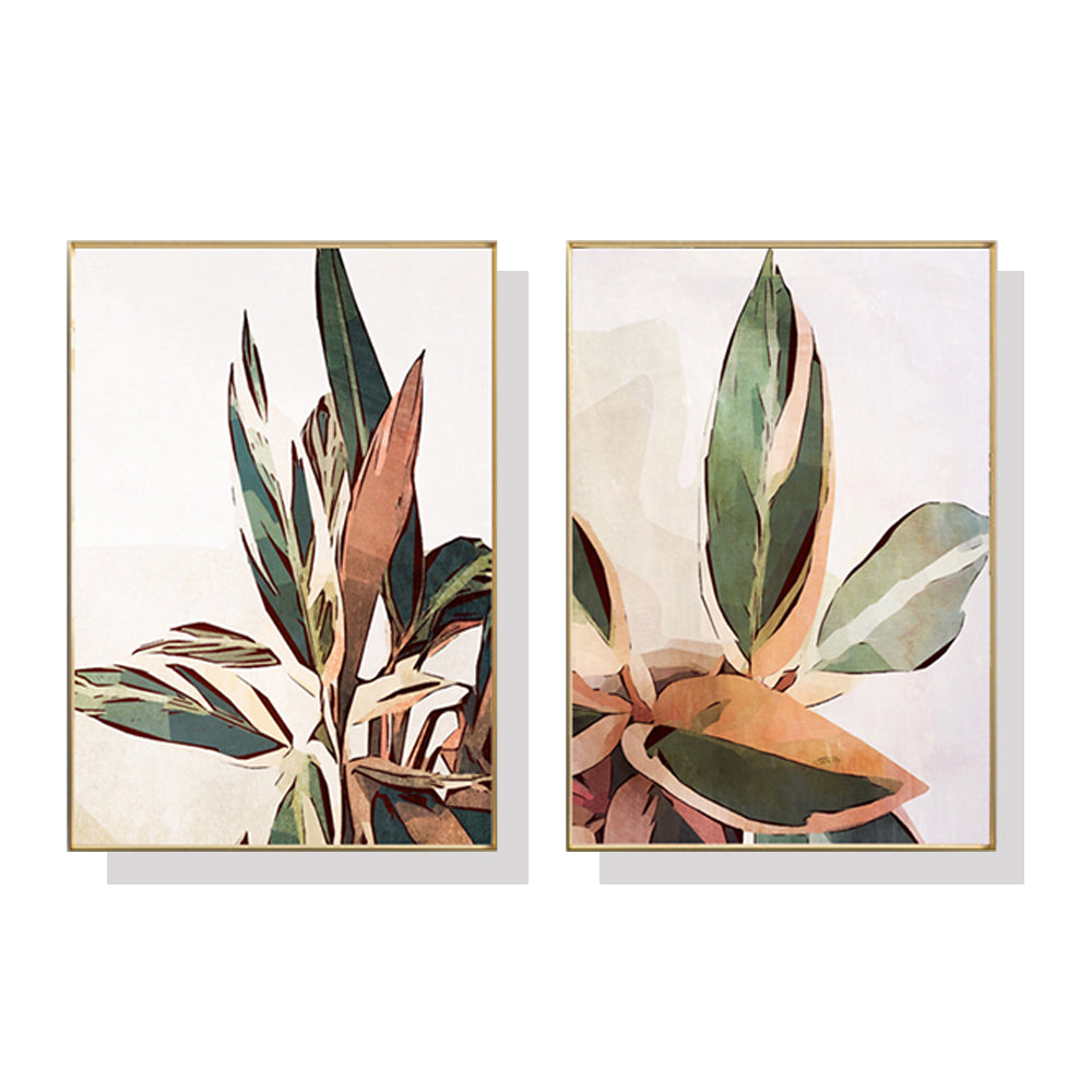 40cmx60cm Botanical Leaves 2 Sets Gold Frame Canvas Wall Art - image1