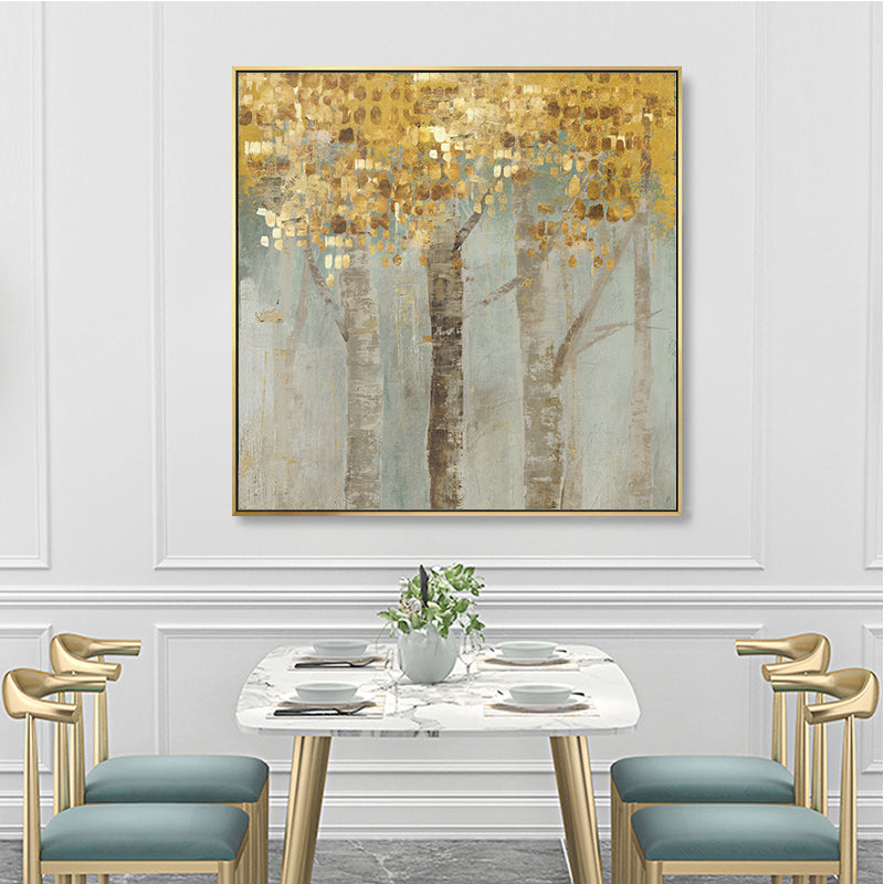 70cmx70cm Golden Leaves 2 Sets Gold Frame Canvas Wall Art - image4