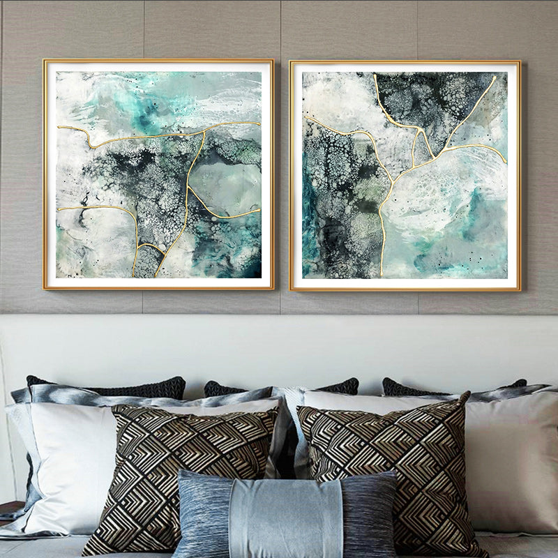 50cmx50cm Marbled Green 2 Sets Gold Frame Canvas Wall Art - image3