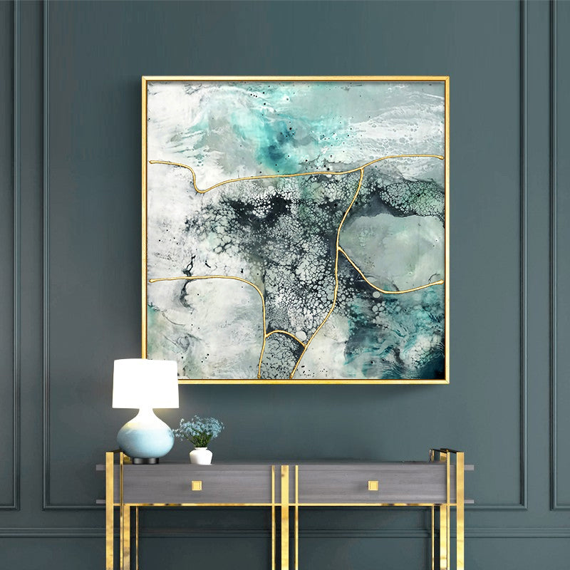 70cmx70cm Marbled Green 2 Sets Gold Frame Canvas Wall Art - image5