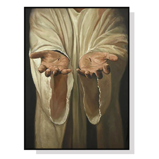 50cmx70cm Jesus Nail Hand Black Frame Canvas Wall Art - image1