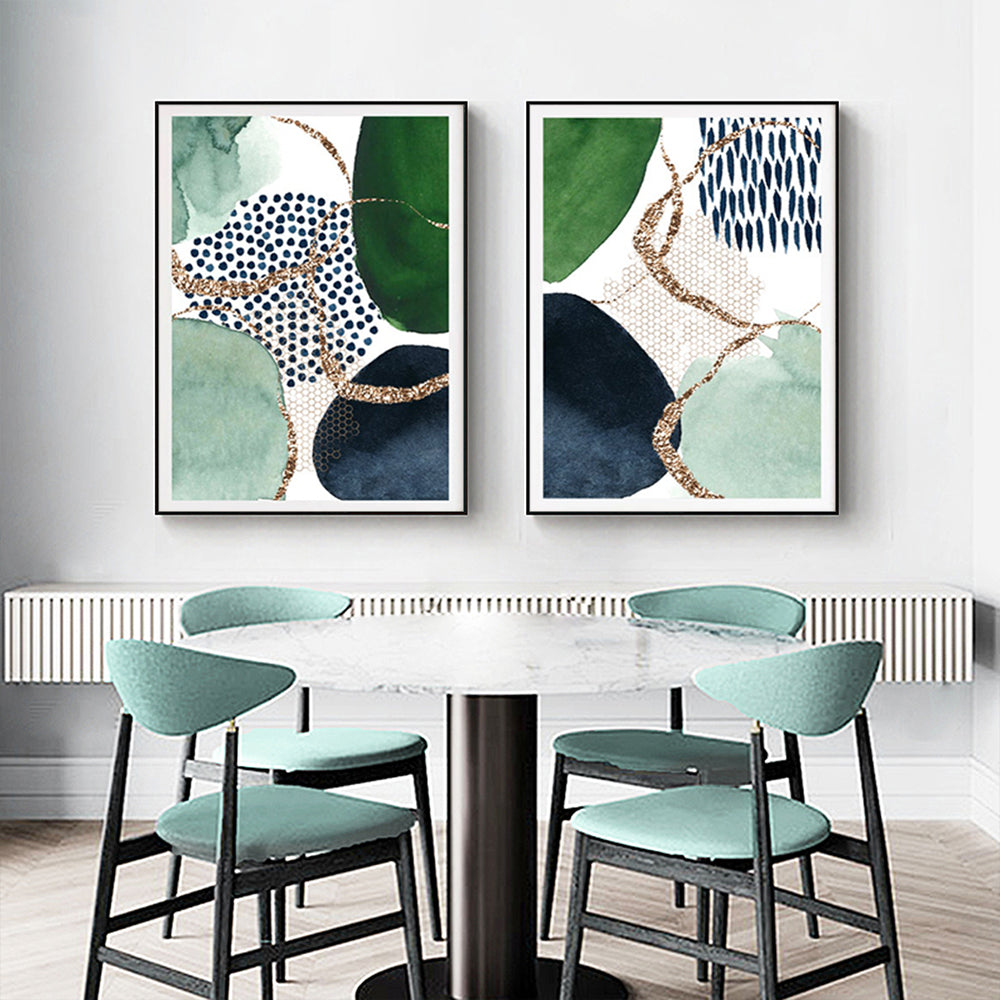 40cmx60cm Abstract Green and Navy 2 Sets Black Frame Canvas Wall Art - image3