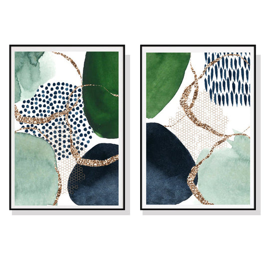 50cmx70cm Abstract Green and Navy 2 Sets Black Frame Canvas Wall Art - image1