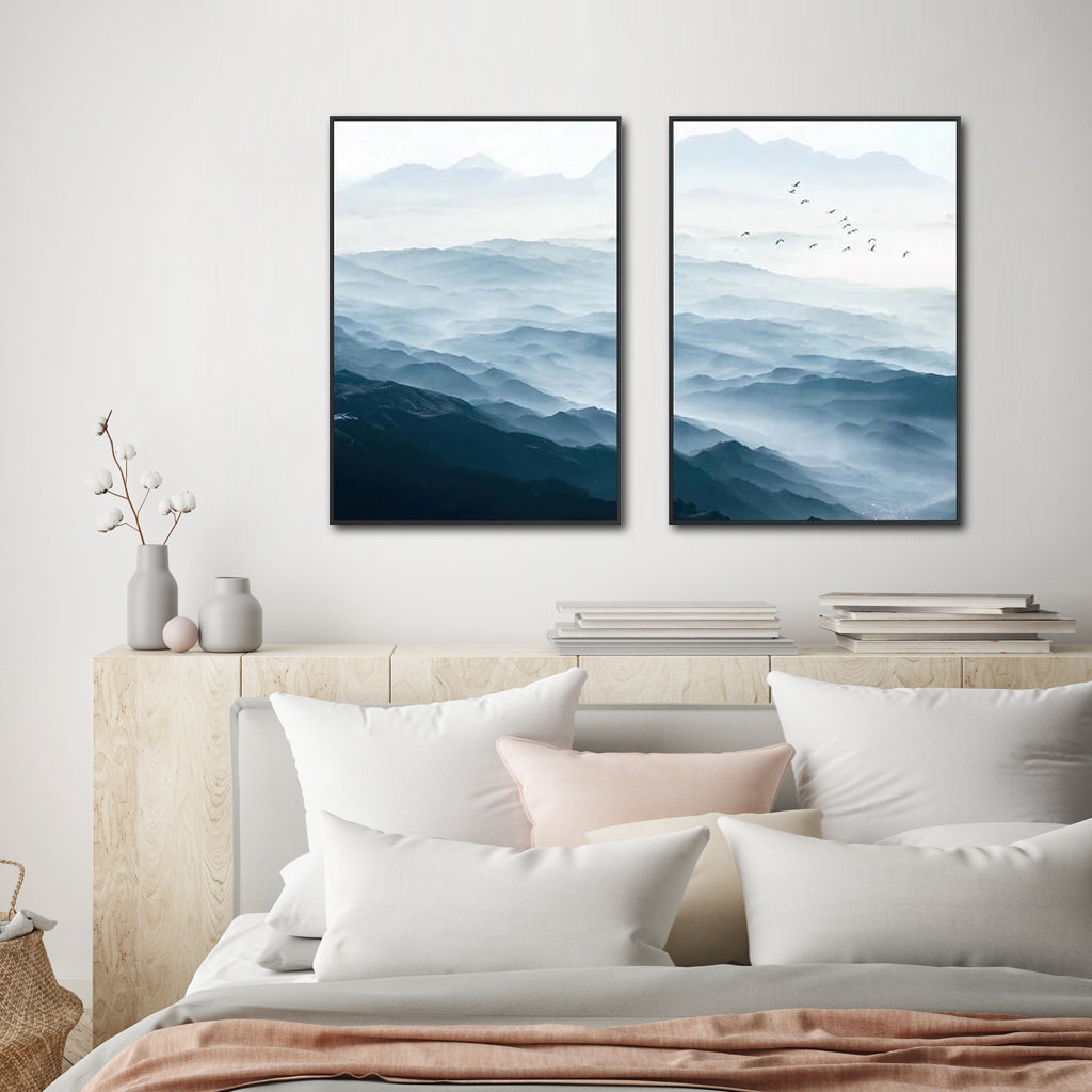 40cmx60cm Blue mountains 2 Sets Black Frame Canvas Wall Art - image2