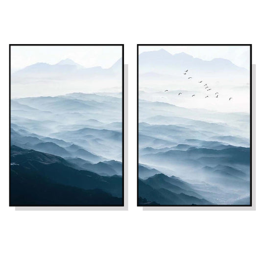 40cmx60cm Blue mountains 2 Sets Black Frame Canvas Wall Art - image1