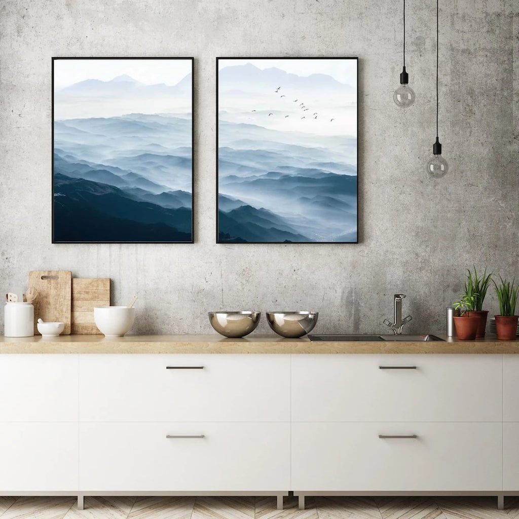 50cmx70cm Blue mountains 2 Sets Black  Frame Canvas Wall Art - image3