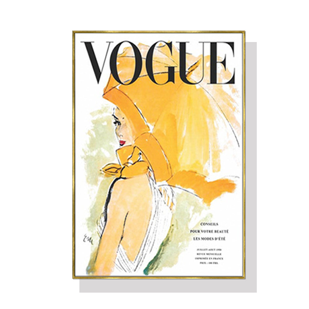 50cmx70cm Vogue Girl Gold Frame Canvas Wall Art - image1