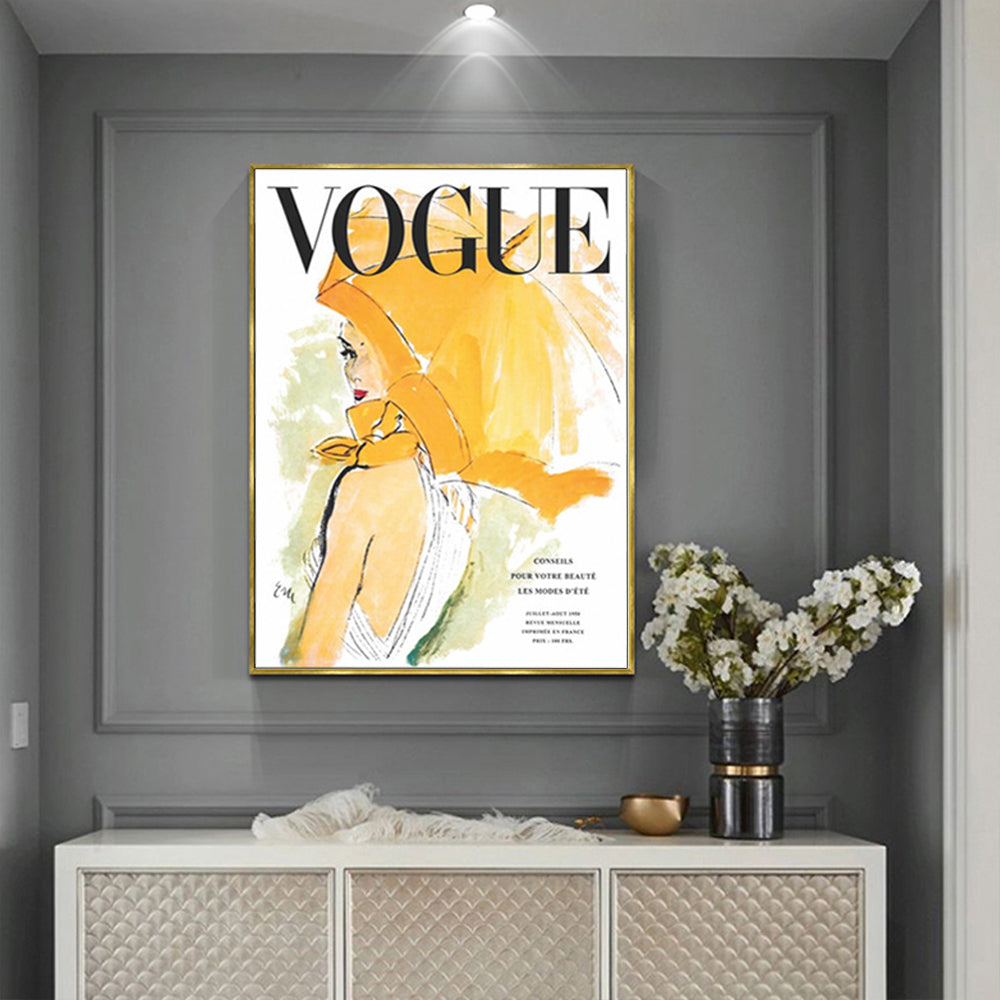 70cmx100cm Vogue Girl Gold Frame Canvas Wall Art - image2