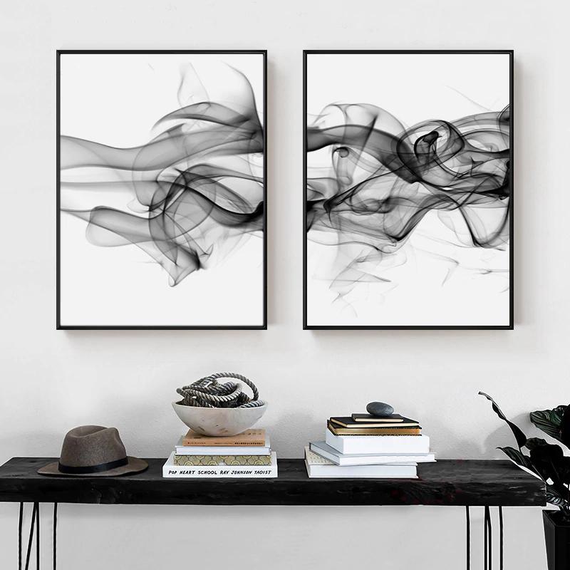 60cmx90cm Stylish Abstract Black 2 Sets Black Frame Canvas Wall Art - image2