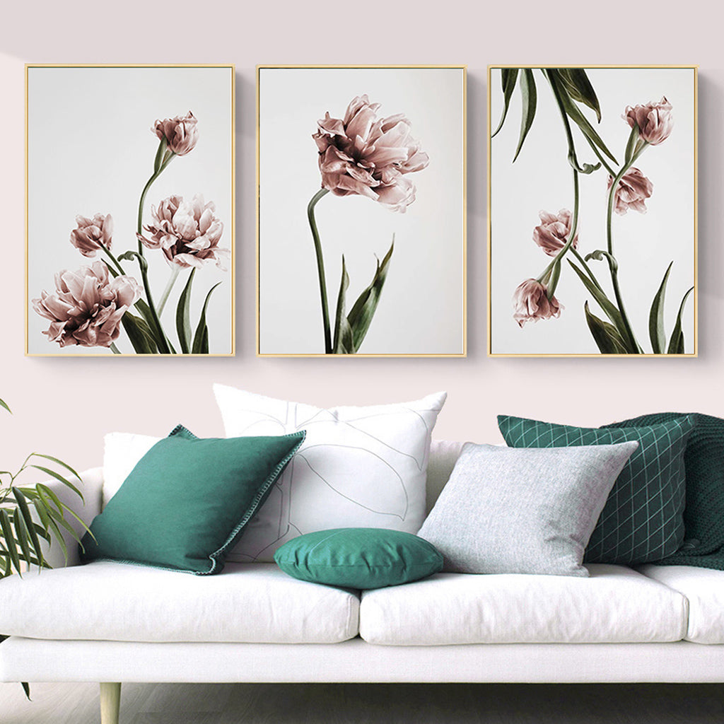 40cmx60cm Tulip Flower 3 Sets Gold Frame Canvas Wall Art - image3