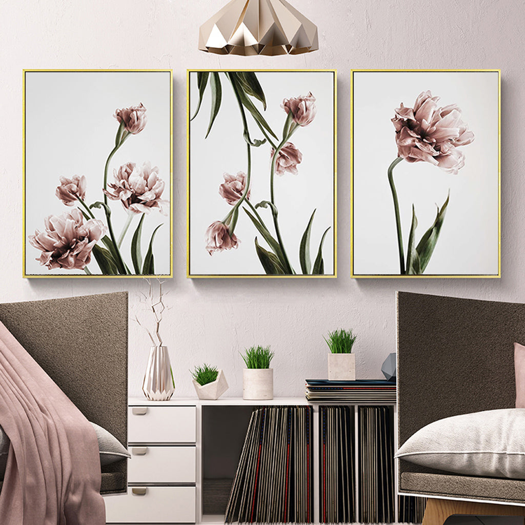 40cmx60cm Tulip Flower 3 Sets Gold Frame Canvas Wall Art - image2