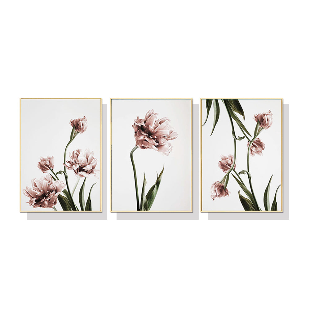 40cmx60cm Tulip Flower 3 Sets Gold Frame Canvas Wall Art - image1