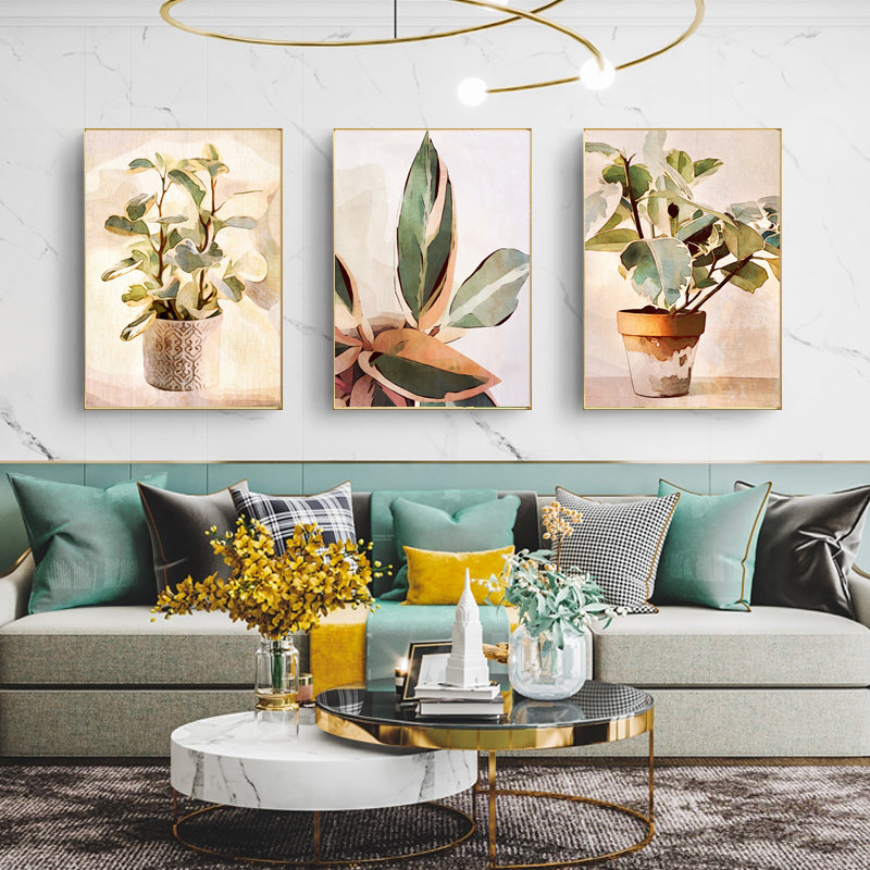 60cmx90cm Botanical Leaves Watercolor Style 3 Sets Gold Frame Canvas Wall Art - image2