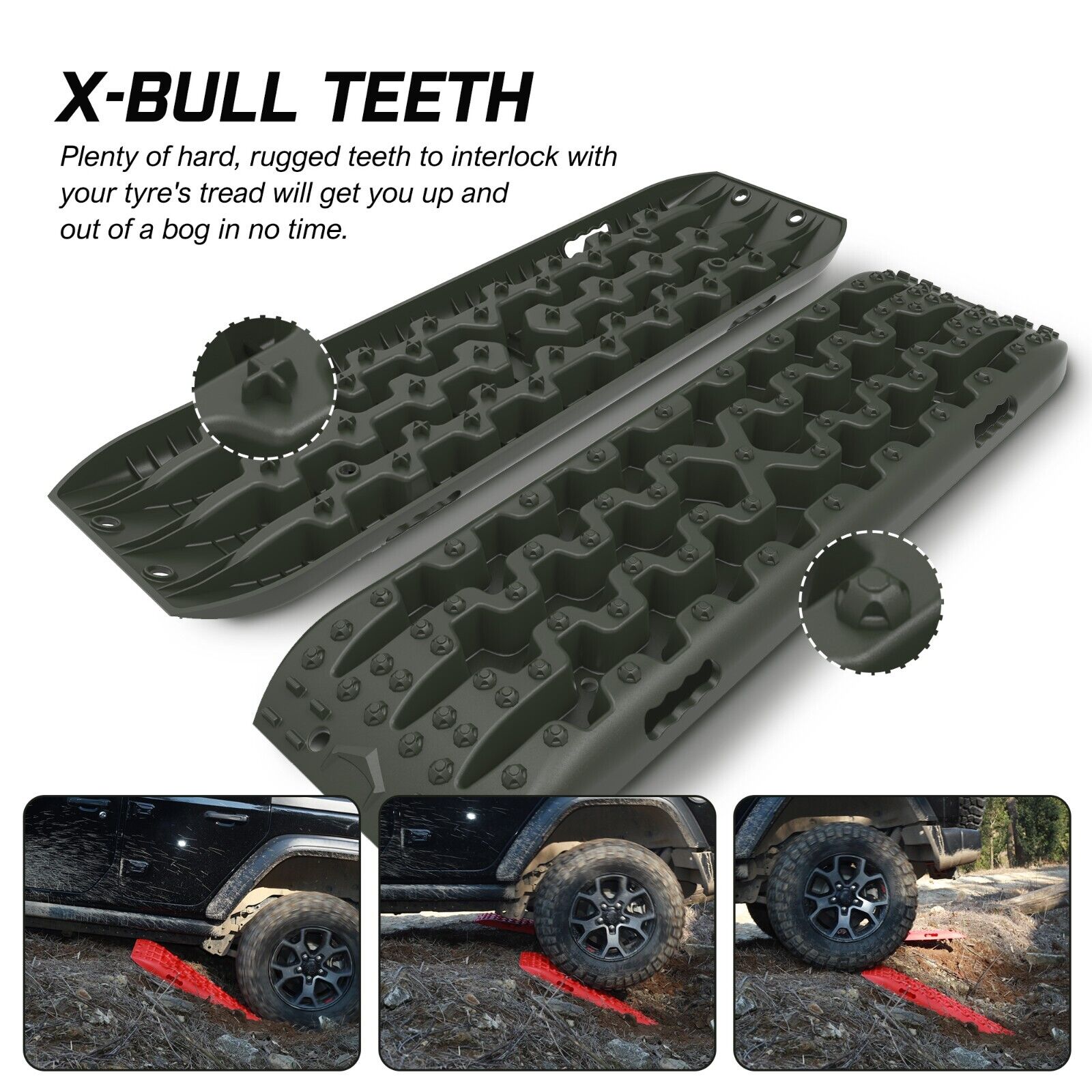 X-BULL Recovery tracks kit Boards 4WD strap mounting 4x4 Sand Snow Car qrange GEN3.0 6pcs OLIVE - image9