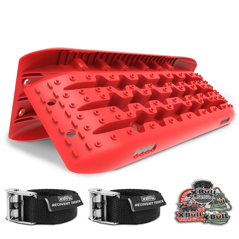 X-BULL KIT1 Recovery track Board Traction Sand trucks strap mounting 4x4 Sand Snow Car RED - image1