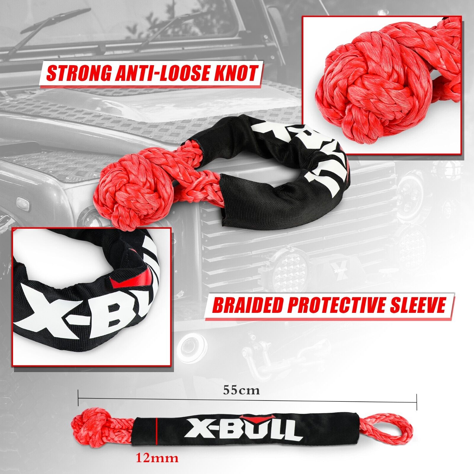 X-BULL Kinetic Rope 22mm x 9m Snatch Strap Recovery Kit Dyneema Tow Winch - image5