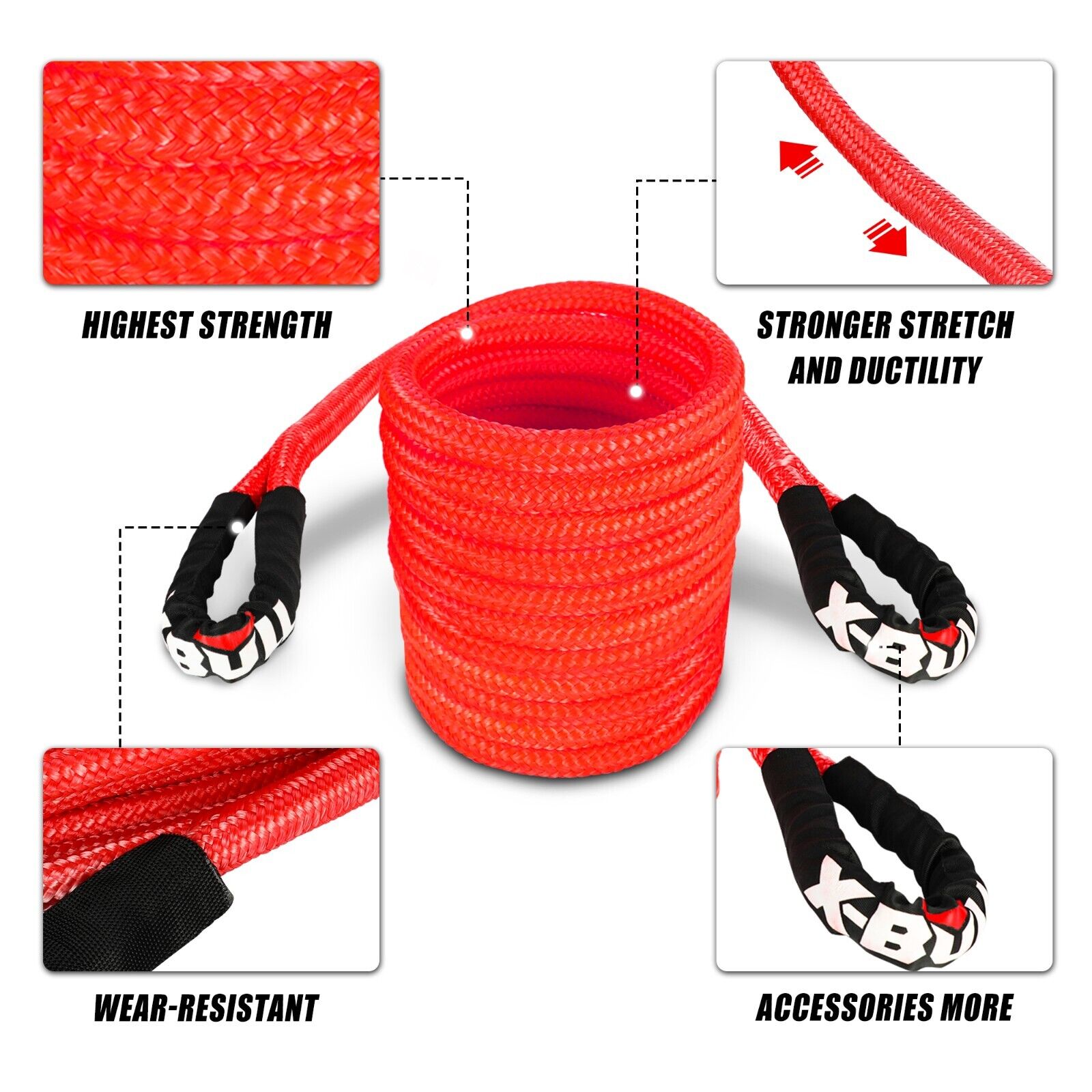 X-BULL Kinetic Rope 22mm x 9m Snatch Strap Recovery Kit Dyneema Tow Winch - image2