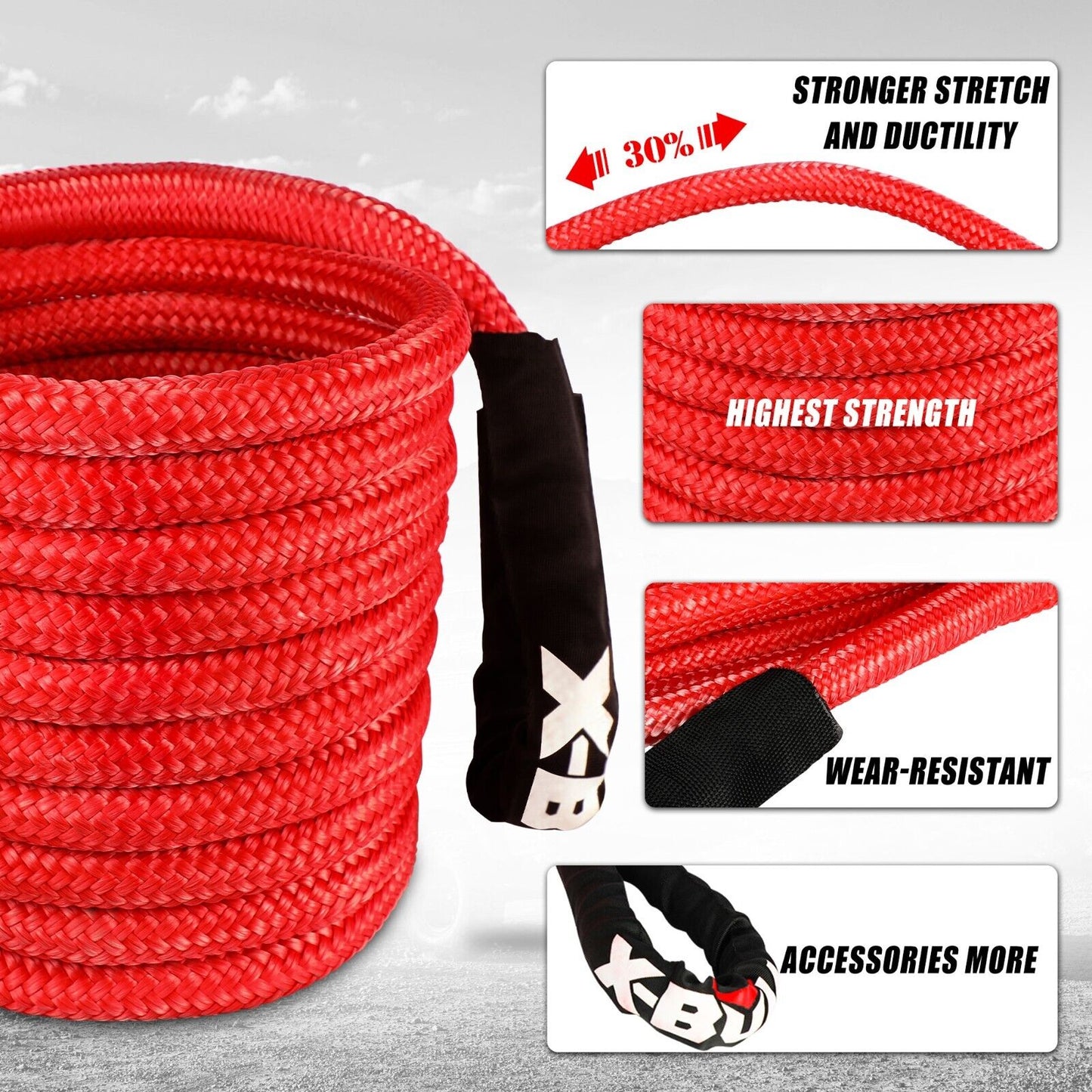 X-BULL Kinetic Rope 22mm x 9m Snatch Strap Recovery Kit Dyneema Tow Winch - image3