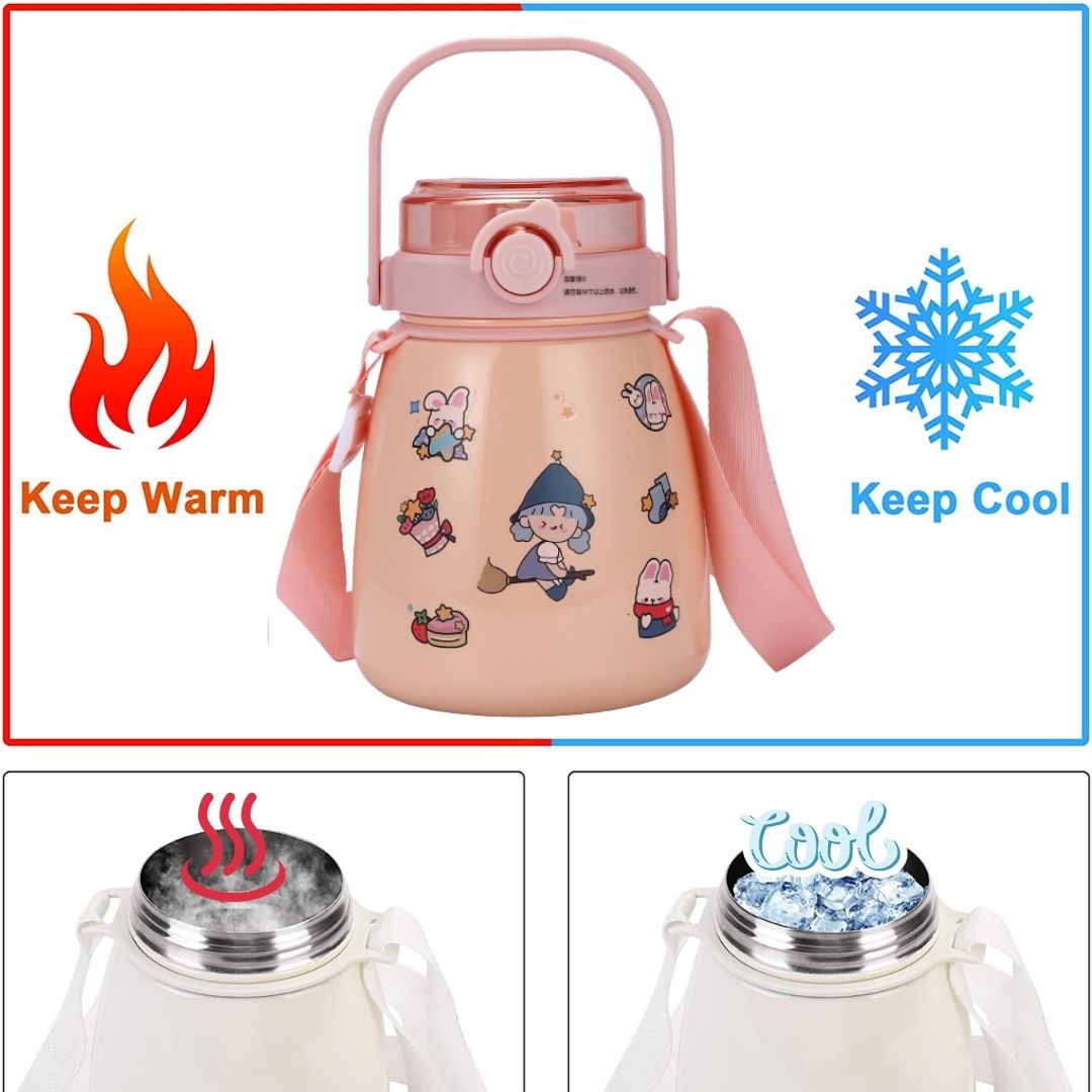 1000ml Large Water Bottle Stainless Steel Straw Water Jug with FREE Sticker Packs (Pink) - image8