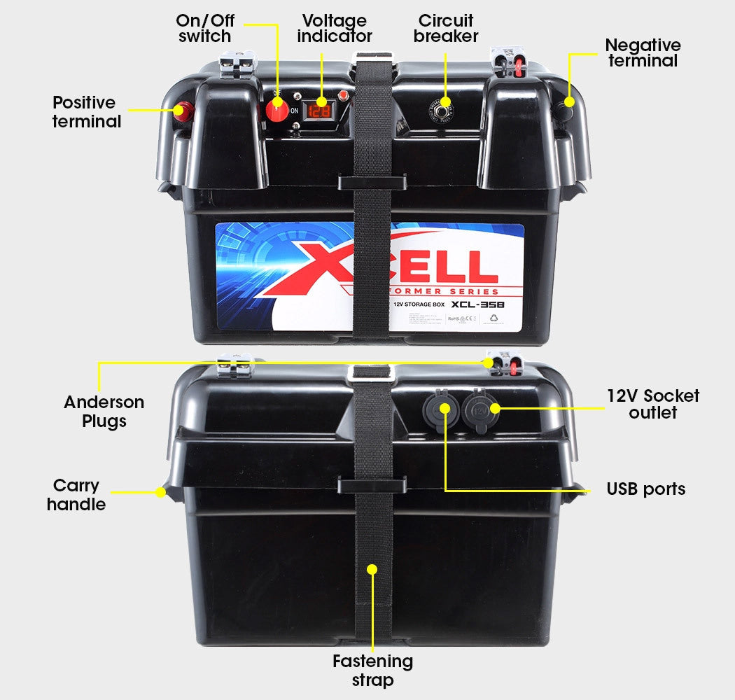 X-CELL Deep Cycle Battery Box Marine Storage Case 12v Camper Camping Boat Power - image7