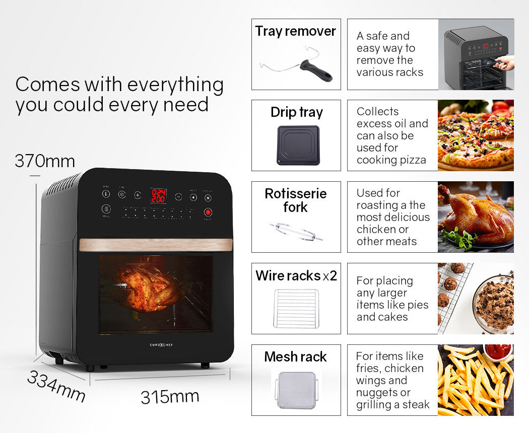 EUROCHEF 16L Air Fryer Electric Digital Airfryer Rotisserie Dry Large Big Cooker - image5