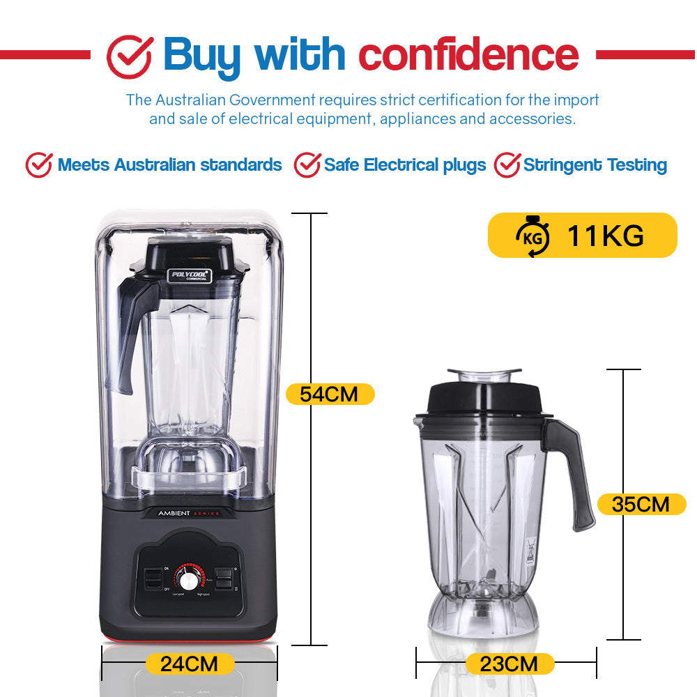 POLYCOOL Commercial Blender Quiet Enclosed Processor Smoothie Mixer Fruit, Black - image6