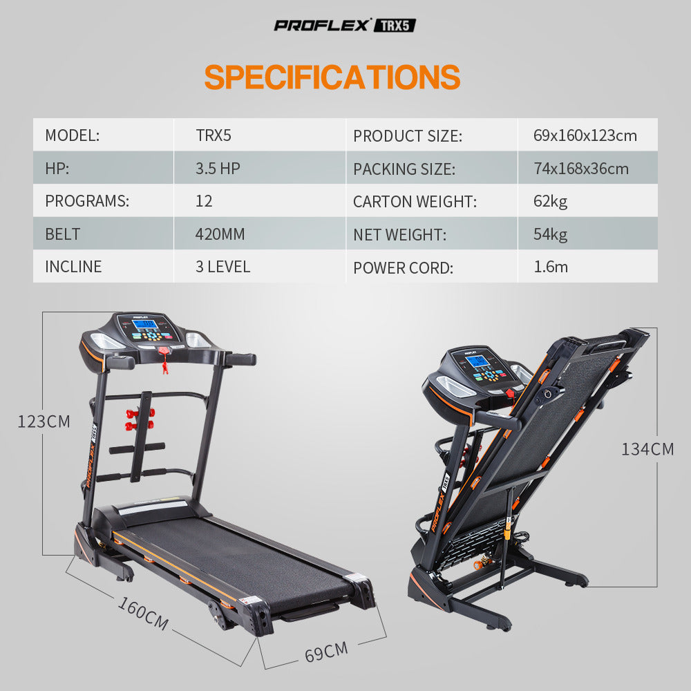 PROFLEX Electric Treadmill w/ Fitness Tracker Home Gym Exercise Equipment - image6