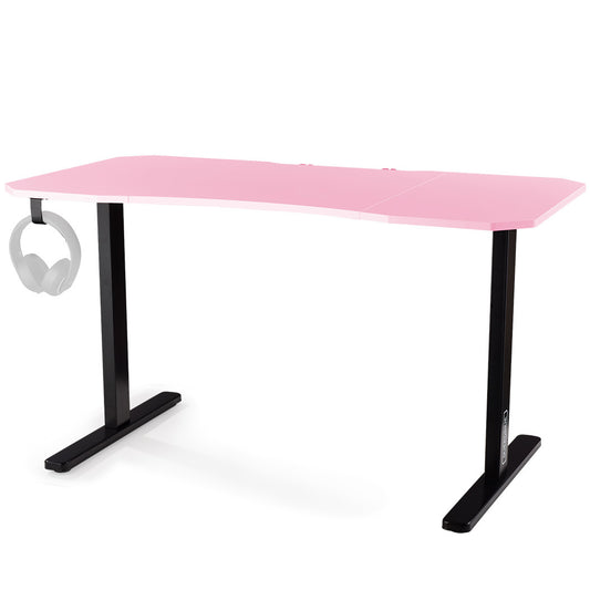 Gaming PC Desk Carbon Fiber Style, Pink and Black, with Headset Holder, Gaming Mouse Pad - image1