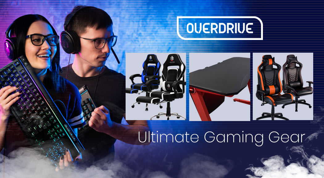 OVERDRIVE Gaming Desk 120cm  Computer Black PC Red LED Lights Carbon Fiber Look - image3