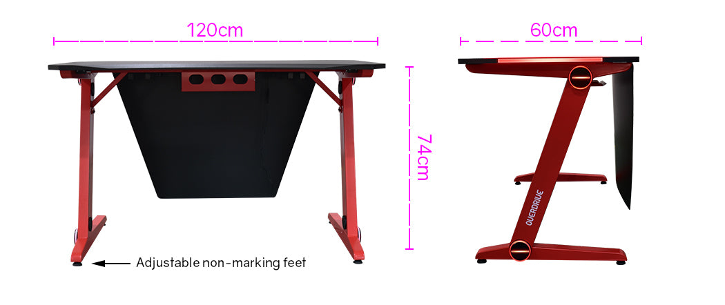 OVERDRIVE Gaming Desk 120cm  Computer Black PC Red LED Lights Carbon Fiber Look - image6