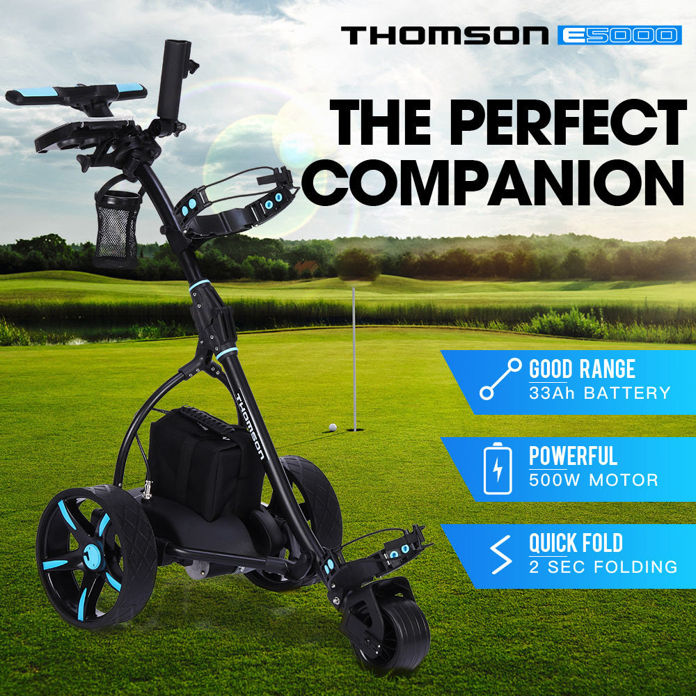 THOMSON Golf Buggy Electric Trolley Automatic Motorised Foldable Cart LED Black - image2