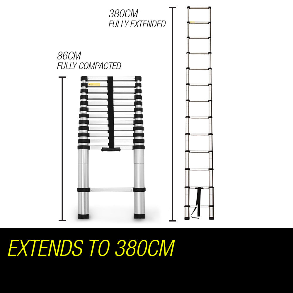 Bullet 3.8m Telescopic Aluminium Ladder Alloy Extension Extendable Steps Multi Portable - image6