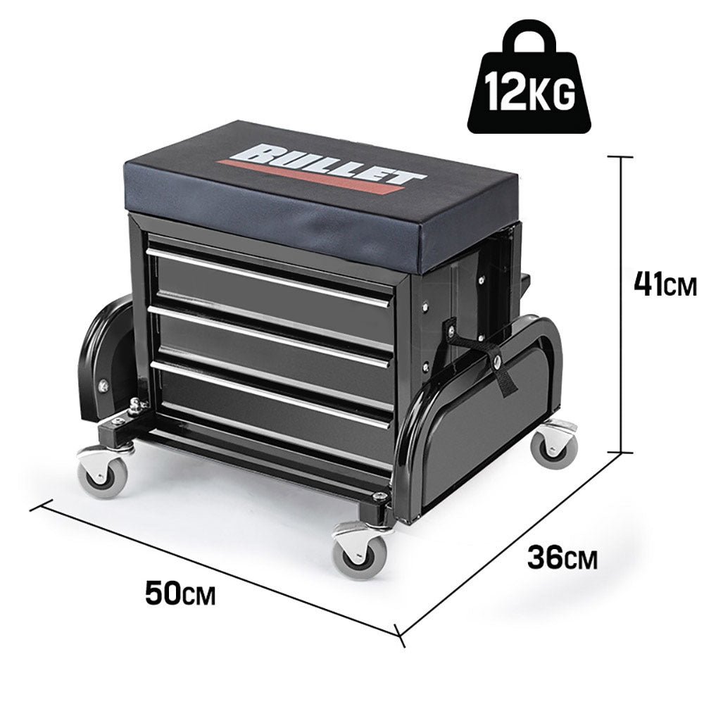 BULLET Rolling Tool Box Stool Mechanic Creeper Toolbox Seat Cushion Garage Tray - image6