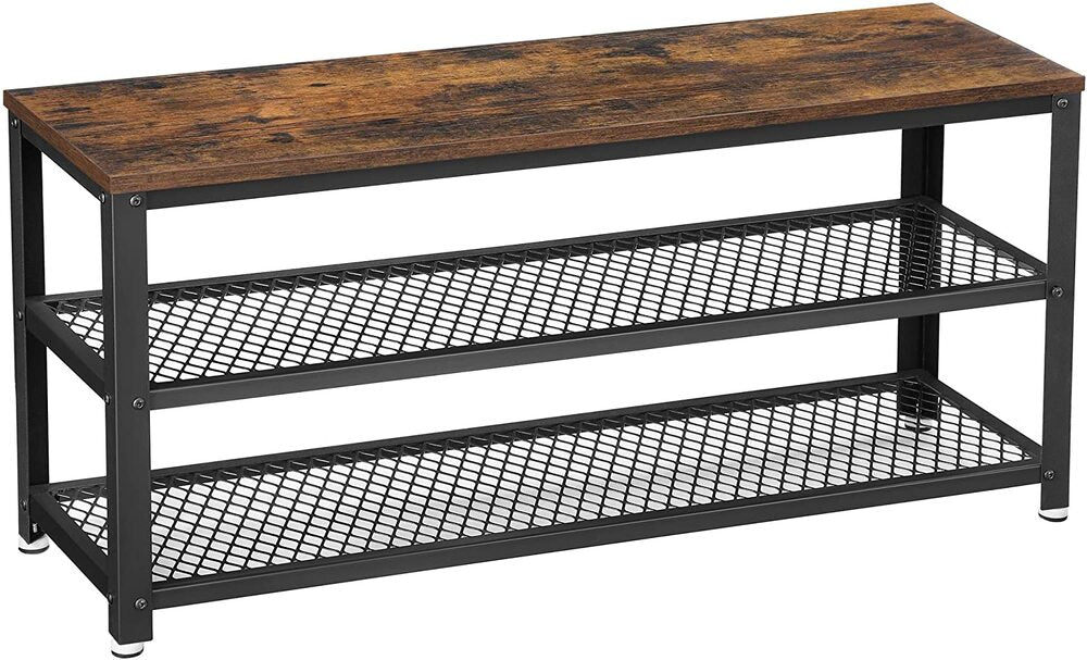 VASAGLE Shoe Bench Rack with 2 Shelves Rustic Brown and Black LBS078B01 - image1