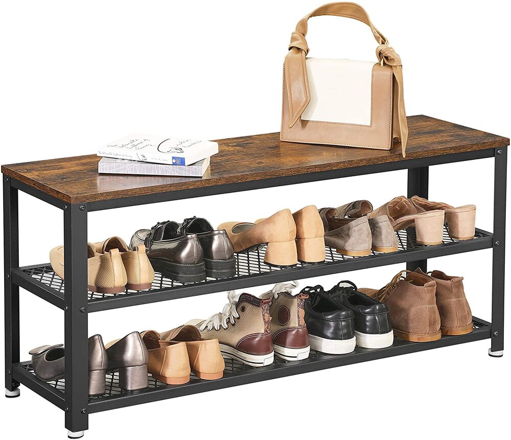 VASAGLE Shoe Bench Rack with 2 Shelves Rustic Brown and Black LBS078B01 - image8