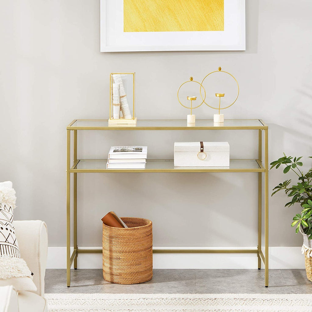 VASAGLE Console Table with Tempered Glass Gold Colour LGT025A01 - image2