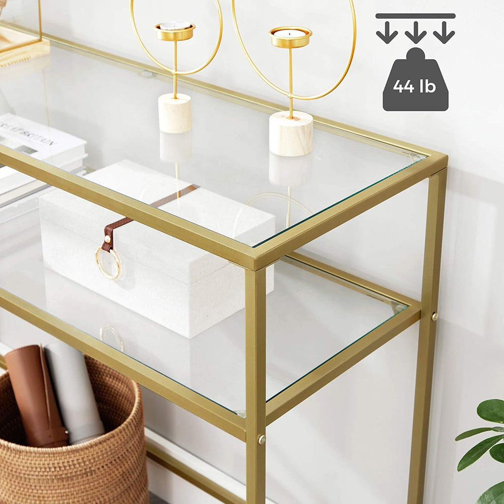 VASAGLE Console Table with Tempered Glass Gold Colour LGT025A01 - image4