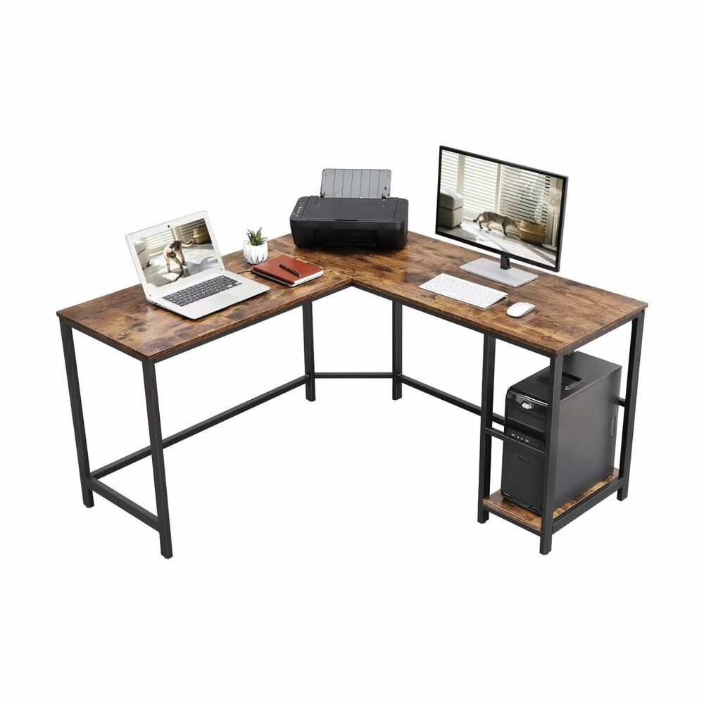 VASAGLE L-Shaped Computer Desk Rustic Brown and Black LWD72X - image1