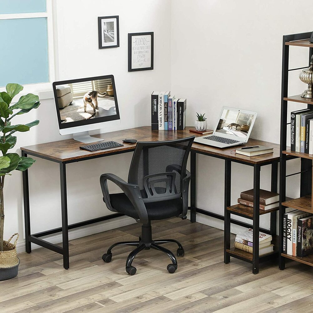 VASAGLE L-Shaped Computer Desk Rustic Brown and Black LWD72X - image3