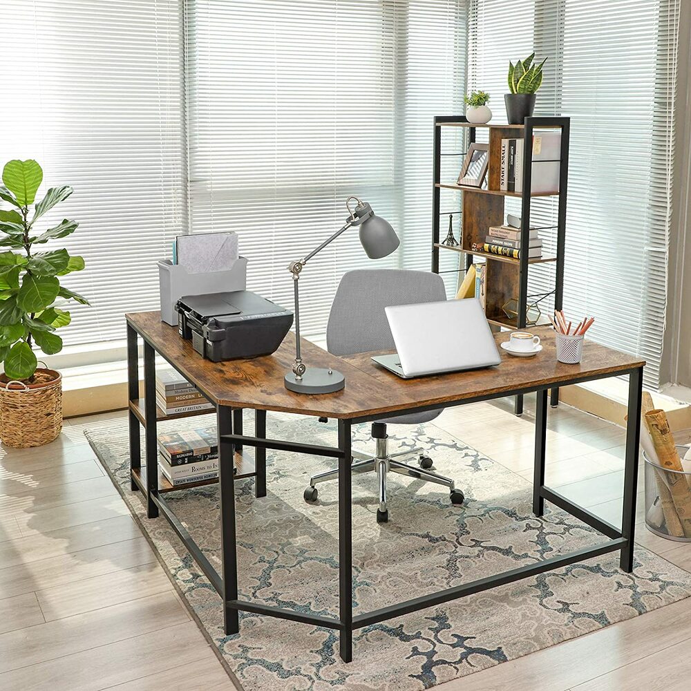 VASAGLE L-Shaped Computer Desk Rustic Brown and Black LWD72X - image4