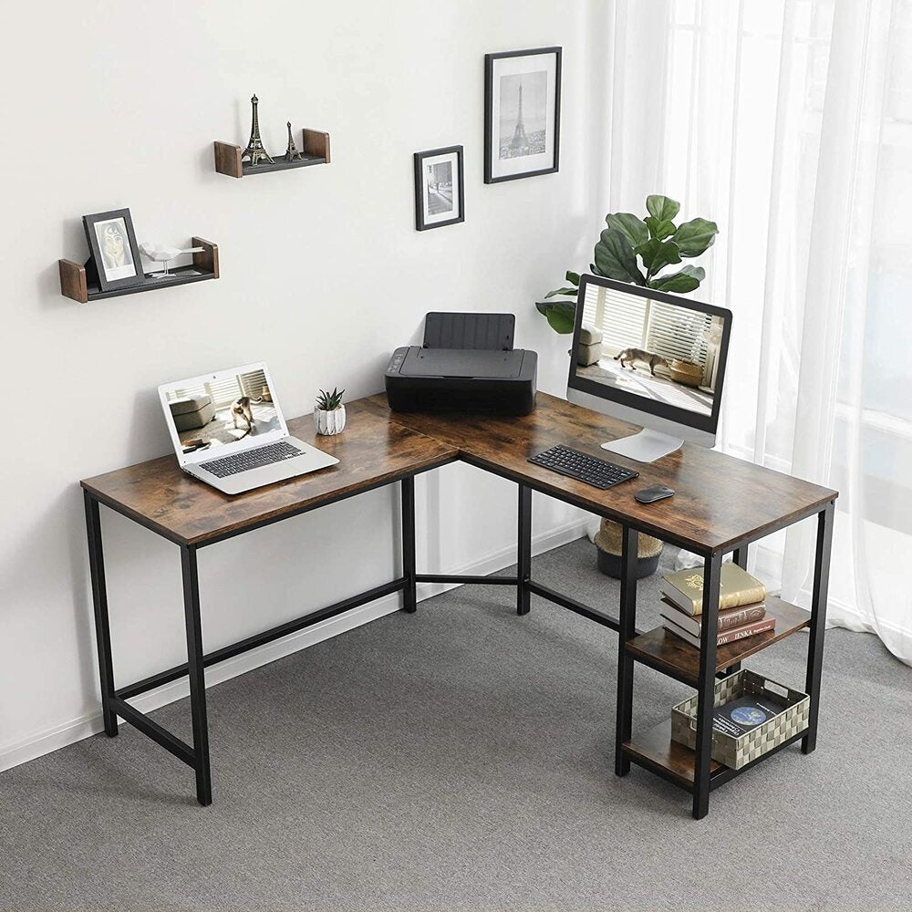 VASAGLE L-Shaped Computer Desk Rustic Brown and Black LWD72X - image6