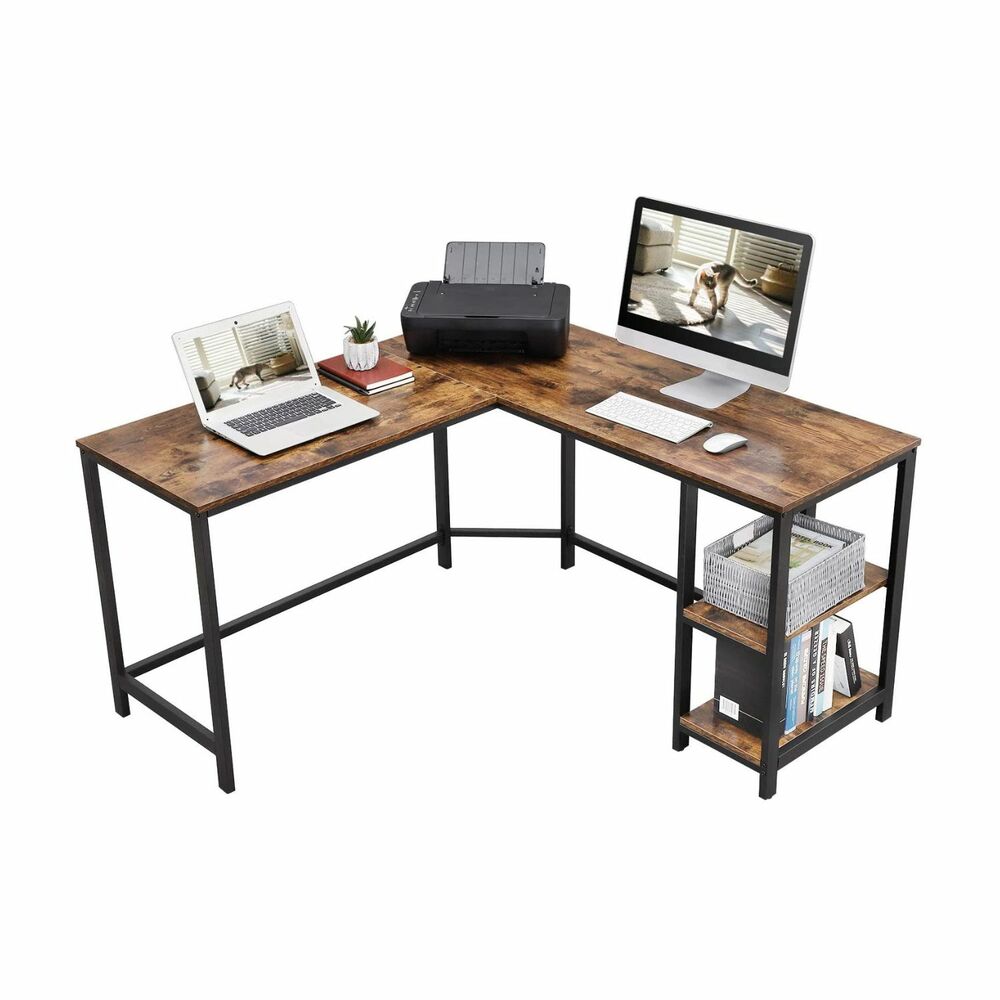 VASAGLE L-Shaped Computer Desk Rustic Brown and Black LWD72X - image8