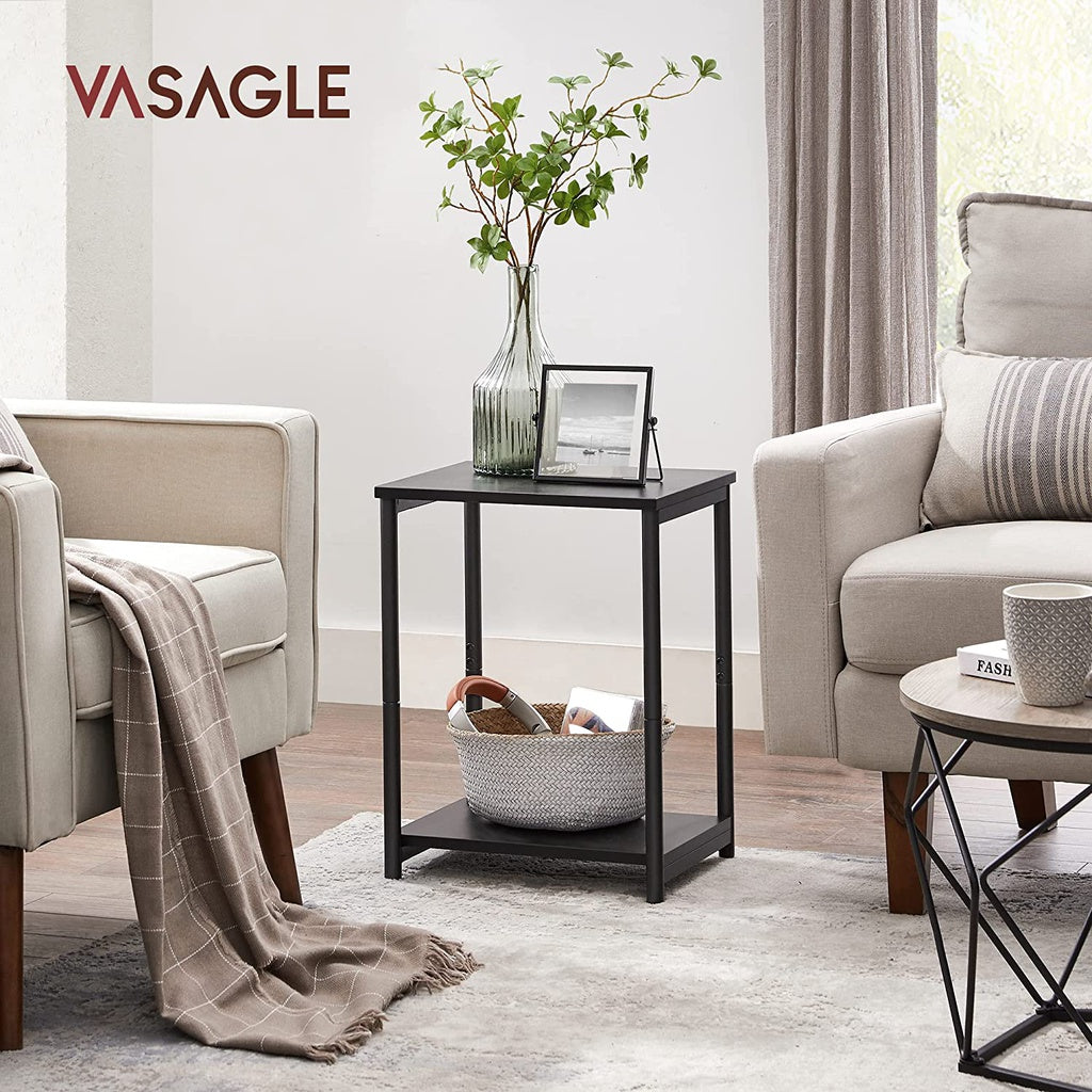 VASAGLE Side Table Set of 2 Charcoal Gray and Black with Storage Shelf LET272B16 - image2