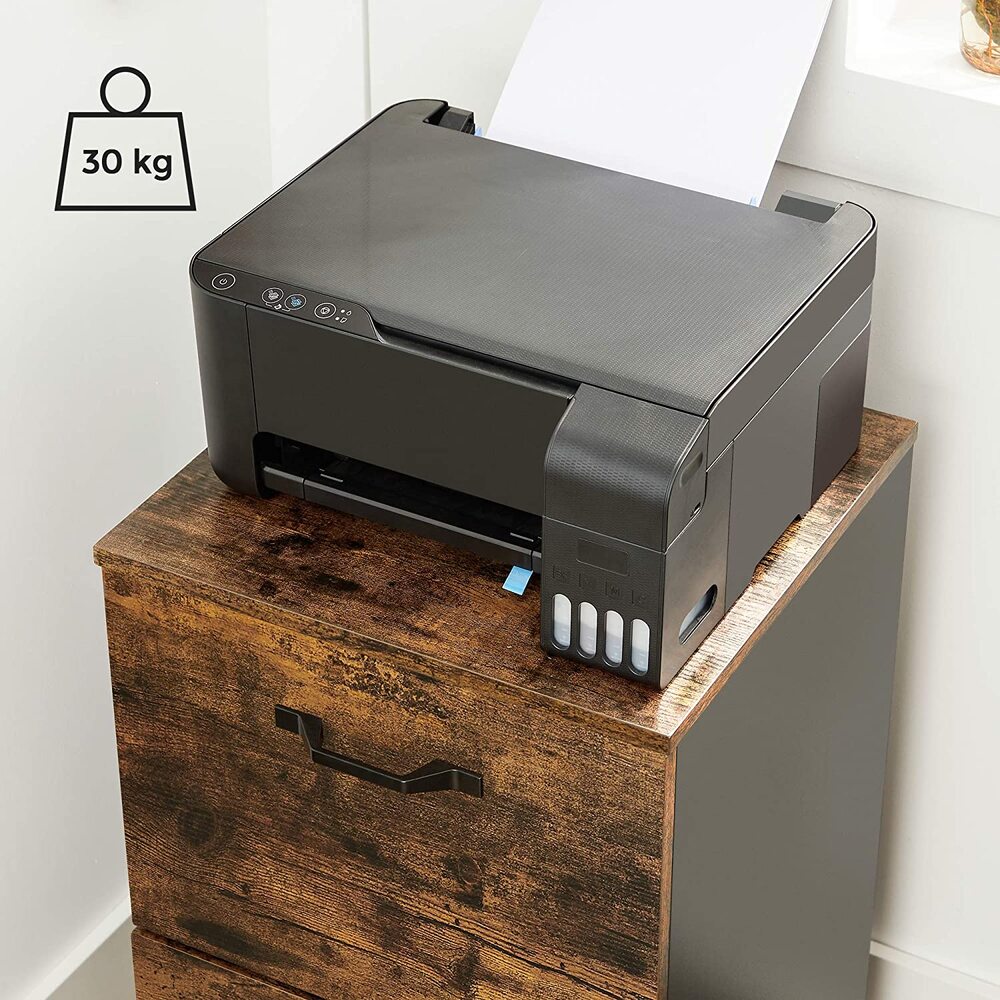 VASAGLE File Cabinet with 2 Drawers Rolling Office Filing Cabinet with Wheels Rustic Brown and Black OFC040B01 - image2